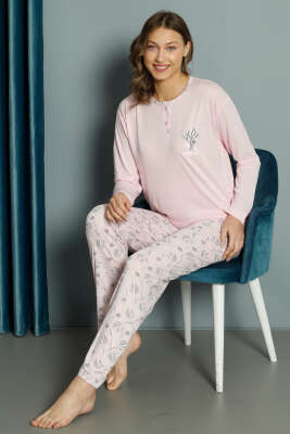 Lale Desen Viskon Pijama Takımı Pembe 