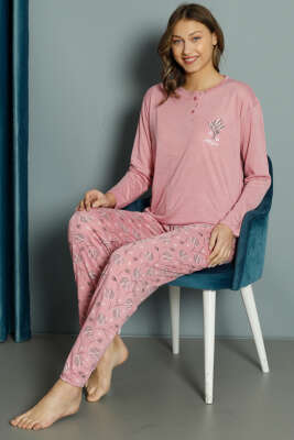 Lale Desen Viskon Pijama Takımı Pers Gülü 