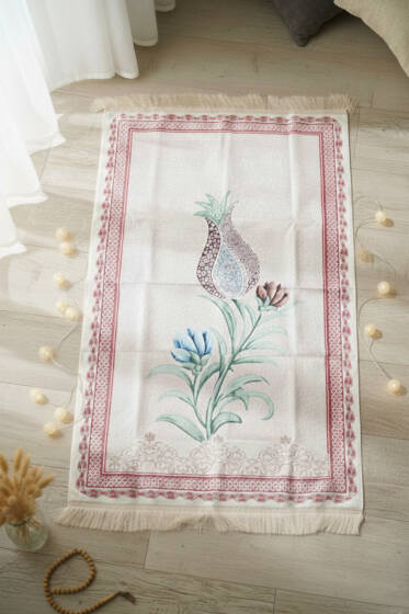 Lale Motifli Keseli Seccade Bordo Bej - SECCADE