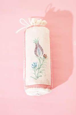 Lale Motifli Keseli Seccade Bordo Bej - SECCADE