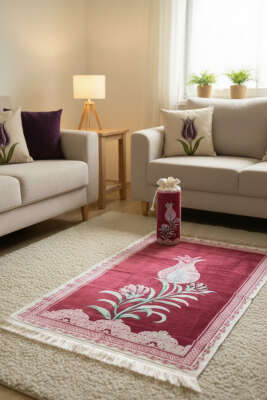 Lale Motifli Keseli Seccade Bordo - MİSS İPEK