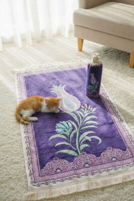 Lale Motifli Keseli Seccade Menekşe - MİSS İPEK