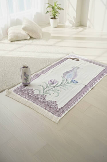 Lale Motifli Keseli Seccade Mor Bej - SECCADE