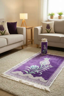 Lale Motifli Keseli Seccade Mor - MİSS İPEK