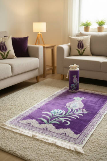 Lale Motifli Keseli Seccade Mor - SECCADE