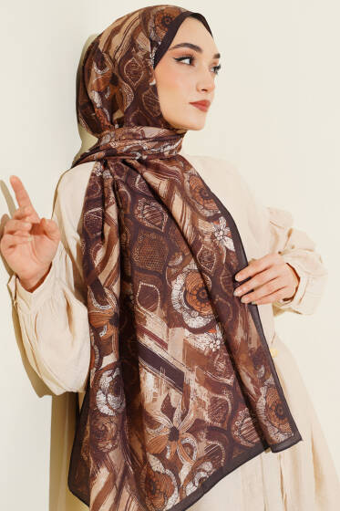 Lalezar Desen Modal Şal Acı Kahve - Başörtüsü