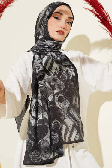 Lalezar Desen Modal Şal Antrasit - Başörtüsü
