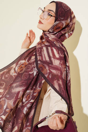 Lalezar Desen Modal Şal Bordo - Başörtüsü