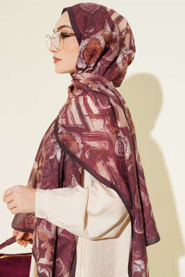 Lalezar Desen Modal Şal Bordo - Başörtüsü
