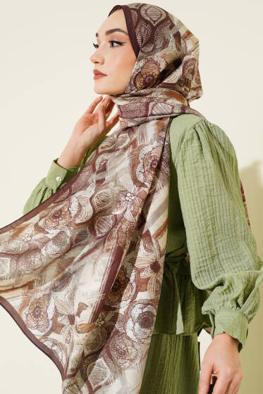 Lalezar Desen Modal Şal Kahve - Başörtüsü