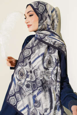 Lalezar Desen Modal Şal Lacivert - Başörtüsü