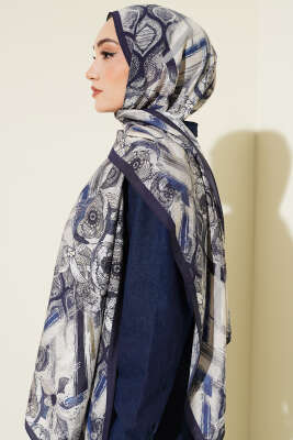 Lalezar Desen Modal Şal Lacivert - Başörtüsü