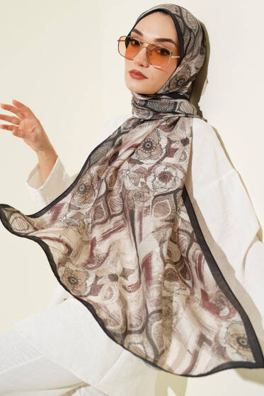 Lalezar Desen Modal Şal Siyah Bej - Başörtüsü