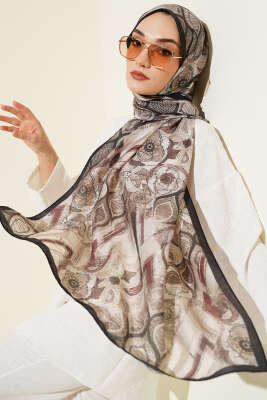 Lalezar Desen Modal Şal Siyah Bej 