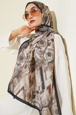 Lalezar Desen Modal Şal Siyah Bej - Yılın Fırsatı