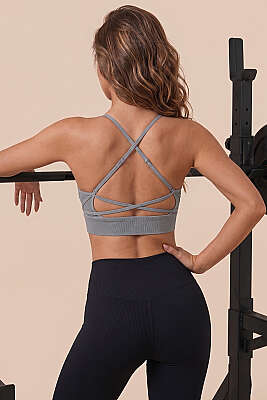 Lastikli Askılı Büstiyer Gri - Sporcu Sütyeni 