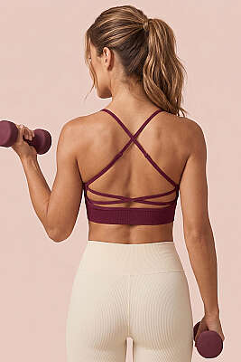 Lastikli Askılı Büstiyer Vişne - Sporcu Sütyeni 