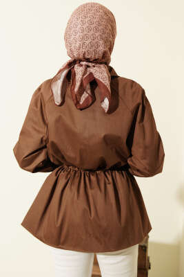 Lastikli Bel Tünelli Fermuarlı Ceket Kestane - Ceket