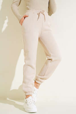 Lastikli Paça Jogger Pantolon Bej 