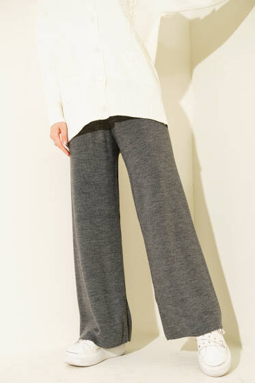 Lastikli Pike Triko Pantolon Füme - Pantolon