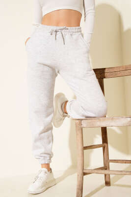 Lastikli Üç İplik Jogger Pantolon Melanj Gri - Yılın Fırsatı