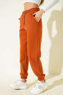 Lastikli Üç İplik Jogger Pantolon Taba - Kadın Giyim Modelleri