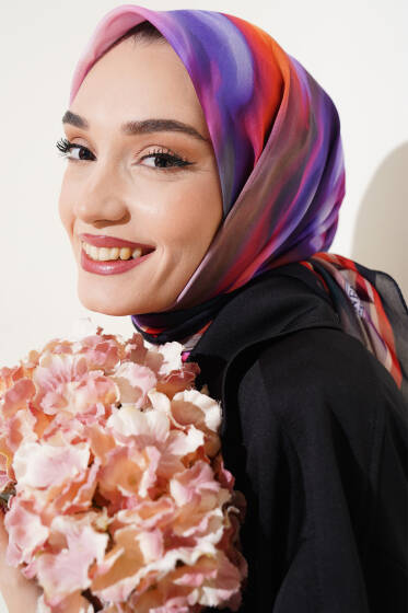 Lav Desen Eşarp Yazma Siyah Yeşil - Başörtüsü