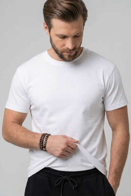 Lazer Kesim Basic Erkek T-shirt Beyaz - GİESTO