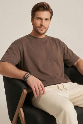 Lazer Kesim Basic Erkek T-shirt Kahve - GİESTO