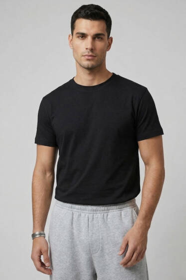 Lazer Kesim Basic Erkek T-shirt Siyah - Yılın Fırsatı