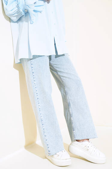 Lazer Kesim Bol Paça Pantolon Kar Yıkama - Pantolon