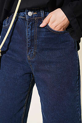 Lazer Kesim Cepli Kot Pantolon Lacivert - Pantolon