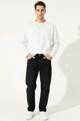 Lazer Kesim Uzun Kollu Sweatshirt Beyaz - Erkek Sweatshirt