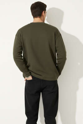 Lazer Kesim Uzun Kollu Sweatshirt Haki - Erkek Uzun Kollu Tişört
