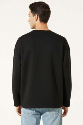 Lazer Kesim Uzun Kollu Sweatshirt Siyah - Erkek Sweatshirt
