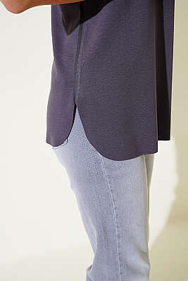 Lazer Kesimli Basic T-shirt Füme - Kadın Giyim Modelleri