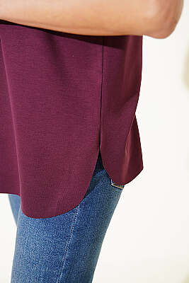 Lazer Kesimli Basic T-shirt Mürdüm - Kadın Giyim Modelleri