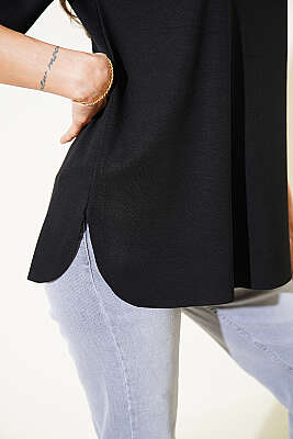 Lazer Kesimli Basic T-shirt Siyah - Kadın Giyim Modelleri