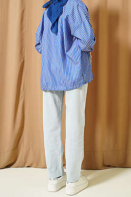 Lazer Paça Mom Fit Kot Pantolon Buz Mavisi - Pantolon