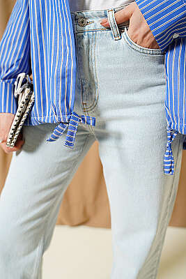 Lazer Paça Mom Fit Kot Pantolon Buz Mavisi - Pantolon