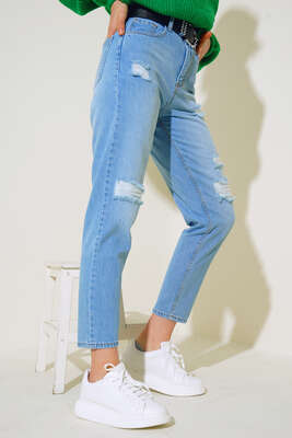 Lazer Sökük Kot Pantolon Buz Mavisi - Yılın Fırsatı