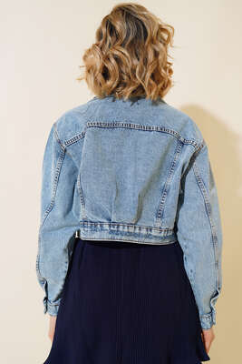 Lazerli Kısa Kot Ceket Mavi - Kadın Giyim Modelleri