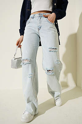 Lazerli Palazzo Kot Pantolon Açık Kar - ZARX JNS