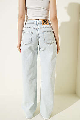 Lazerli Palazzo Kot Pantolon Açık Kar - Kadın Giyim Modelleri