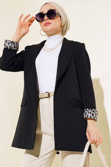 Leopar Astarlı Ceket Siyah - Ceket