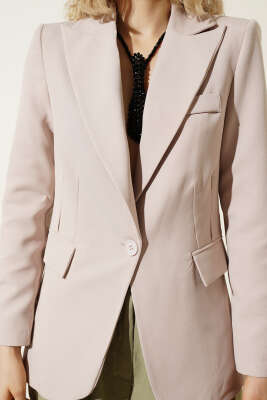 Leopar Astarlı Tek Düğme Blazer Ceket Bej - Kadın Giyim Modelleri