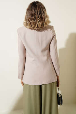 Leopar Astarlı Tek Düğme Blazer Ceket Bej - Kadın Giyim Modelleri