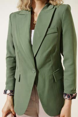 Leopar Astarlı Tek Düğme Blazer Ceket Çağla Yeşili - Kadın Giyim Modelleri