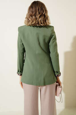 Leopar Astarlı Tek Düğme Blazer Ceket Çağla Yeşili - Kadın Giyim Modelleri