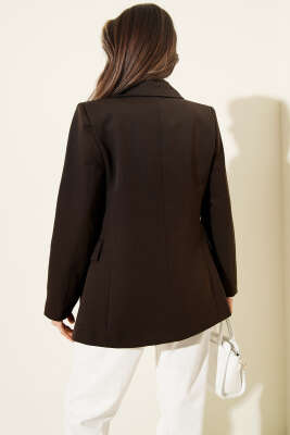 Leopar Astarlı Tek Düğme Blazer Ceket Kahve - Kadın Giyim Modelleri